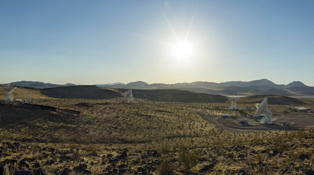 Antennas soak in the summer Sun in August 2026 at the Deep Space Network’s Goldstone complex near Barstow, California, including the recently completed Deep Space Station 23 (in the foreground, to the right). — JPL-Caltech