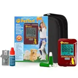 CLICK HERE. PetTest Beginner Glucose Monitoring Kit for Dogs & Cats, Diabetic Pet Blood Sugar Check Gear, Includes Classic Meter, 25 Test Strips, 25 Safety Lancets, Soft Carrying Case,