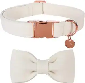 CLICK HERE. Cotton Dog Collar with Bow, White Pet Collar Wedding Dog Collar Durable Adjustable Dog Collar for Small Medium Large Dogs