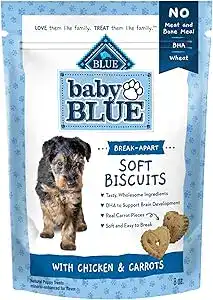 Blue Baby BLUE Soft Biscuits with Chicken & Carrots — gentle, healthy dog treats for small breeds made with DHA and wholesome ingredients. These low calorie treats for small dogs are ideal as small dog training treats and are among the top vet recommended dog treats for 2025, supporting brain development and overall wellness.