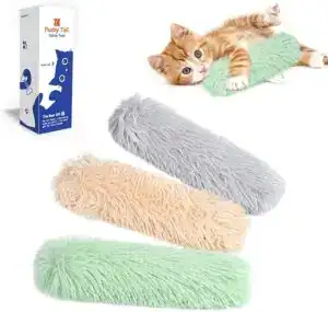 Set of three plush fuzzy catnip toys with kitten playing – soft chewable toys designed for cats to kick, hug, and enjoy