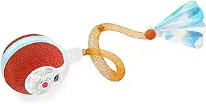 Electronic rolling cat toy ball with LED lights and ribbon tail – interactive motion toy for active cats