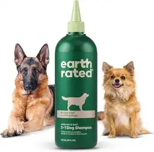 Earth Rated 3-in-1 Dog Shampoo with white tea and basil – natural puppy shampoo for sensitive skin and double coats, gentle tear-free formula recommended by vets