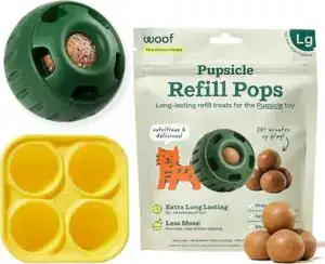 CLICK HERE. WOOF Starter Pack - Interactive Dog Toys for Boredom - Dog Treat Molds Silicone - Chicken-Flavored Healthy Treats for Dogs - Pupsicle Doggy Enrichment Toy - for Large Pups - 25-75 lbs