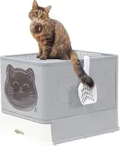 CLICK HERE. Top Entry Litter Box with Lid,Anti-Splashing Foldable Cat Litter Box with Activated Carbon Keeping The Air Fresh,Drawer Type Kitty Litter Box Easy and Quick to Clean