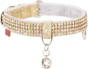 CLICK HERE. PetsHome Cat Collar, Dog Collar, [Bling Rhinestones] Premium PU Leather with Pendant Adjustable Collars for Big Cat and Small to Medium Dog Small Gold