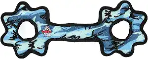 Durable TUFFY fabric dog toy with multiple handles for chewing and tug play.