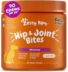Zesty Paws Hip & Joint Bites for Dogs – Bacon Flavor Mobility Chews with Glucosamine, Chondroitin, and MSM – 90 Soft Chews for Joint Health and Flexibility