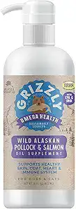 Grizzly Wild Alaskan Omega-3 Supplement for Dogs and Cats – 16 oz Bottle with Pump – Pollock and Salmon Oil for Healthy Skin, Coat, and Heart – Rich in EPA and DHA