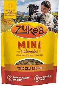CLICK HERE. AMAZON'S CHOICE. VEGETARIAN CHOICE. Zuke’s Mini Naturals Dog Training Treats for Dogs, Pet Treats Made with Real Chicken,