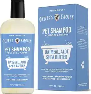 Oliver’s Choice Pet Shampoo for Dogs and Puppies – 12 oz bottle with oatmeal, aloe, and shea butter, cruelty-free and hypoallergenic formula with biodegradable packaging