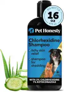 Pet Honesty Chlorhexidine Shampoo for Dogs and Cats – 16 oz antibacterial and antifungal cleansing shampoo with 2% chlorhexidine and 1% ketoconazole, helps with skin irritation, hotspots, and odor
