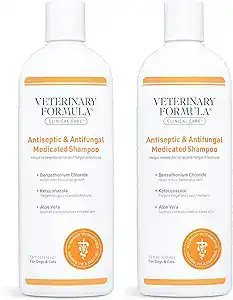 Veterinary Formula Clinical Care Antiseptic and Antifungal Medicated Shampoo – twin 16 oz bottles for dogs and cats, with benzethonium chloride, ketoconazole, and aloe vera to treat bacterial and fungal skin infections