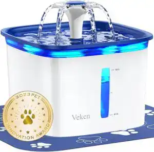 Veken cat water fountain with blue LED light – must-have cat product and vet-recommended cat supplies that encourages hydration and supports feline health.
