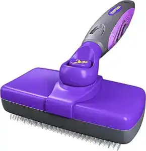 Purple Hertzko self-cleaning cat grooming brush – must-have cat product and vet-recommended cat supply for reducing shedding and keeping coats healthy.