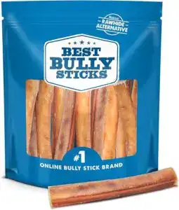Best Bully Sticks 6-inch chews – one of the best dog treats for large dogs, made from 100% beef for strong chewers and promoting dental health.