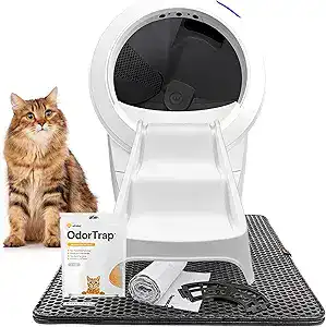 Litter-Robot automatic self-cleaning litter box with cat – trending cat gadget 2025 and must-have cat product for odor control and easy maintenance.