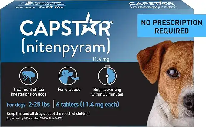 Capstar(nitenpyram) for Dogs Fast-Acting Oral Flea Treatment for Dogs 2-25 lbs, Vet-Recommended Medication Tablets Start Killing in 30 Minutes