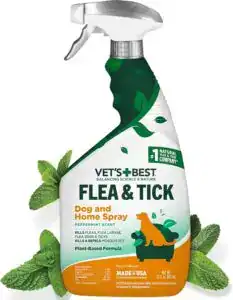 Vet’s Best Flea and Tick Spray for dogs — a natural plant-based formula used to help pet owners learn how to get rid of fleas on dogs safely. One of the best flea treatments for dogs for indoor and outdoor use, perfect for flea prevention for dogs alongside a dog flea shampoo or other natural flea remedies for dogs.