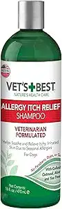 Vet’s Best Allergy Itch Relief Shampoo – one of the top dog allergy relief products designed to soothe itchy, irritated skin. This natural remedy for dog allergies complements vet-recommended dog allergy supplements and the best dog food for allergies for complete care.
