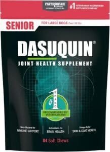 Dasuquin senior joint health supplement soft chews for large dogs over 60 lbs, veterinarian-recommended senior dog supplements.