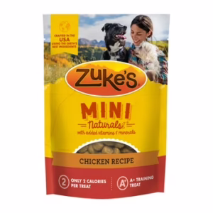 Zuke’s Mini Naturals Chicken Recipe training treats — perfect for new puppy helpful tips and puppy training for beginners to reward good behavior and build positive habits.