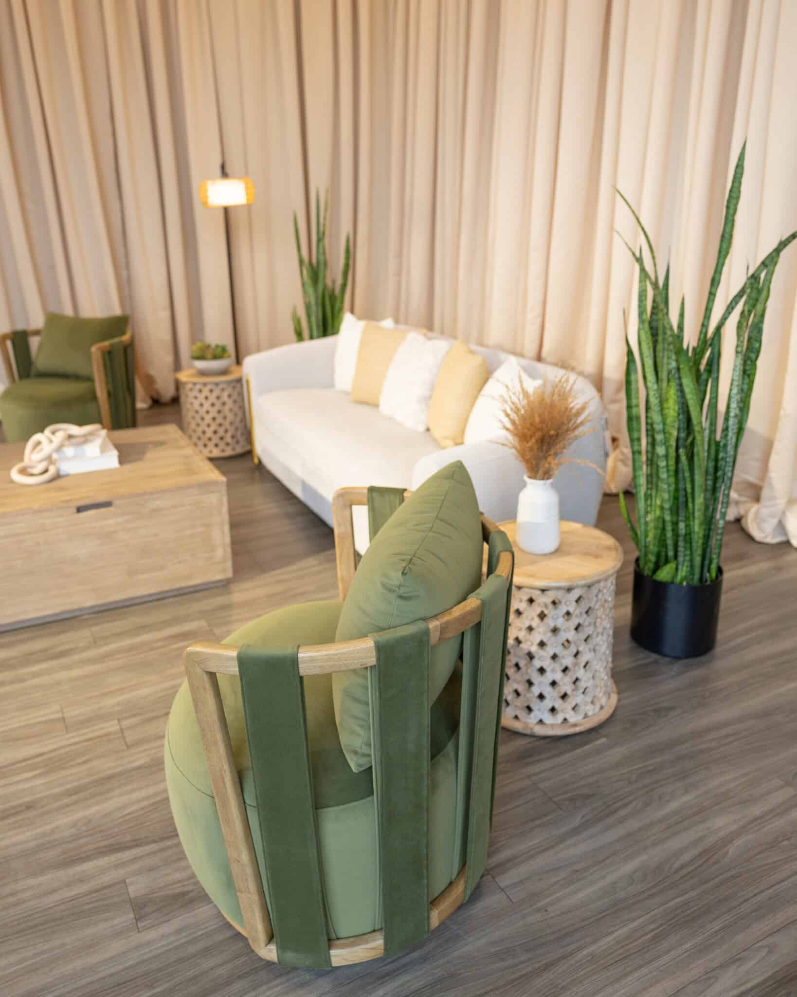 Olive_Green_Velvet_Swivel_Chair_Event_Furniture_Rentals_Jacksonville