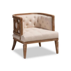 Beige_Linen_Wood_Accent_Barrel_Chair_Event_Rentals_Jacksonville