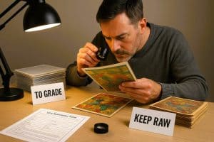 Man grading comic books
