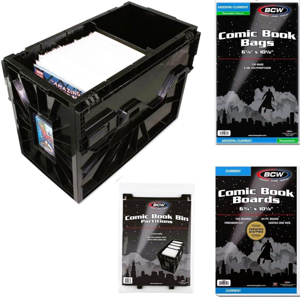 Comic book bags, bin, boards