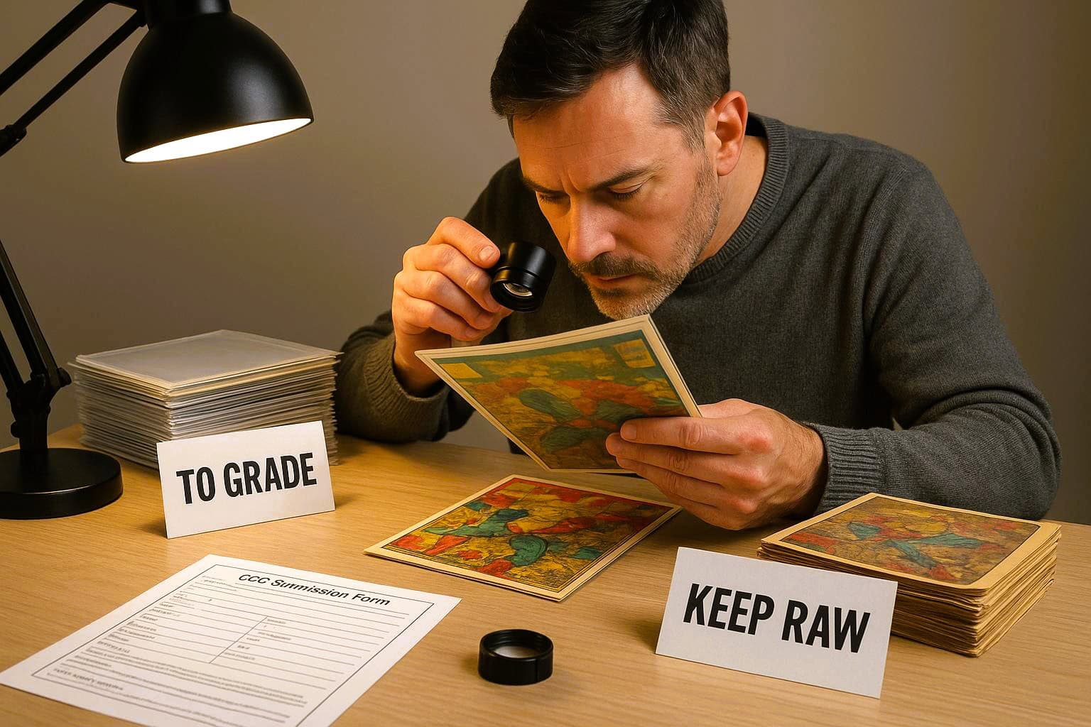 Man grading comic books