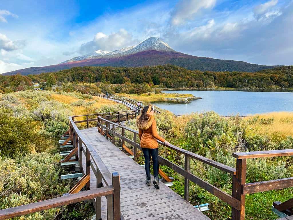 Wooden boardwalk trail in Tierra del Fuego National Park, Ushuaia