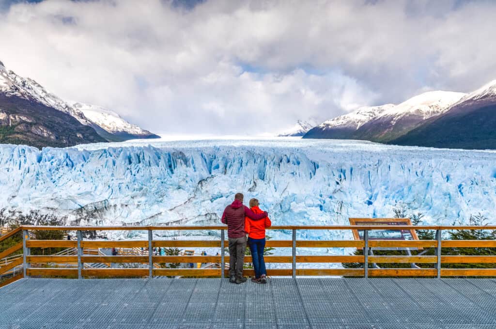 View of the Perito Moreno Glacier walkways in winter