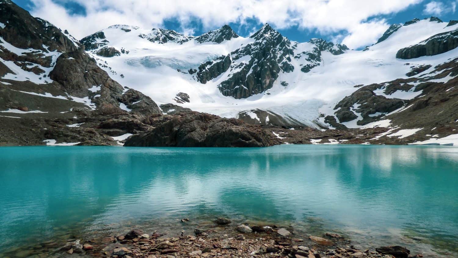 Vinciguerra Glacier and Tempanos Lagoon with snow, Andorra valley, Ushuaia