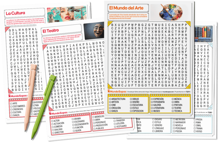 Selección de sopas de letras de arte y literatura para imprimir en PDF