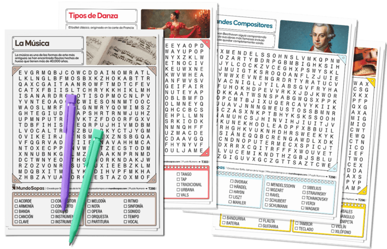 Coleccion de sopa de letras de musica para imprimir en PDF gratis