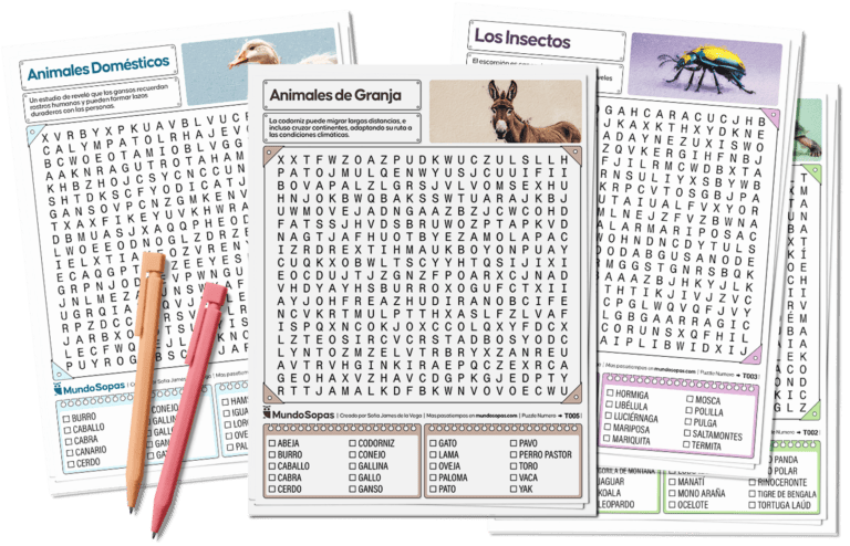 Paginas de sopas de letras de animales para imprimir