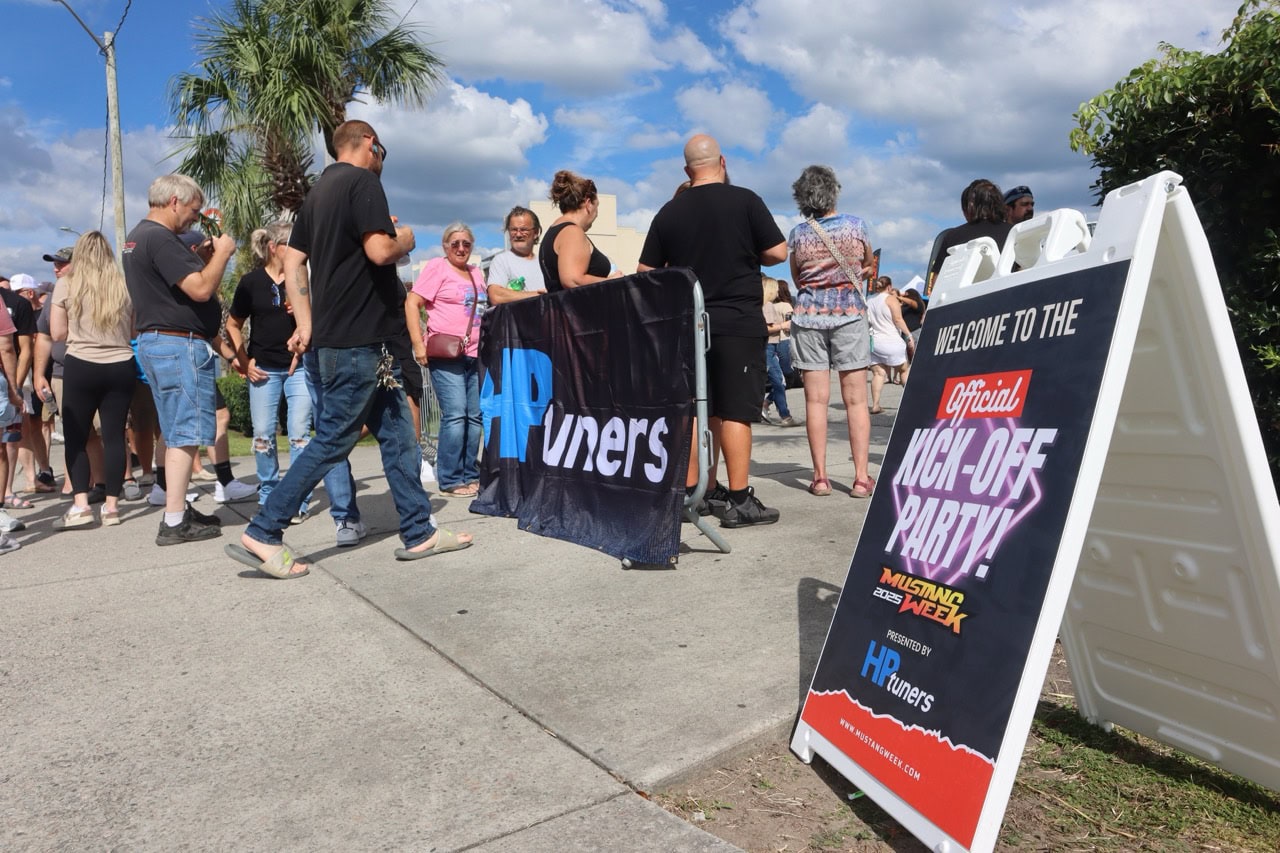 People gathering at Mustang Week event in Myrtle Beach 2025.
