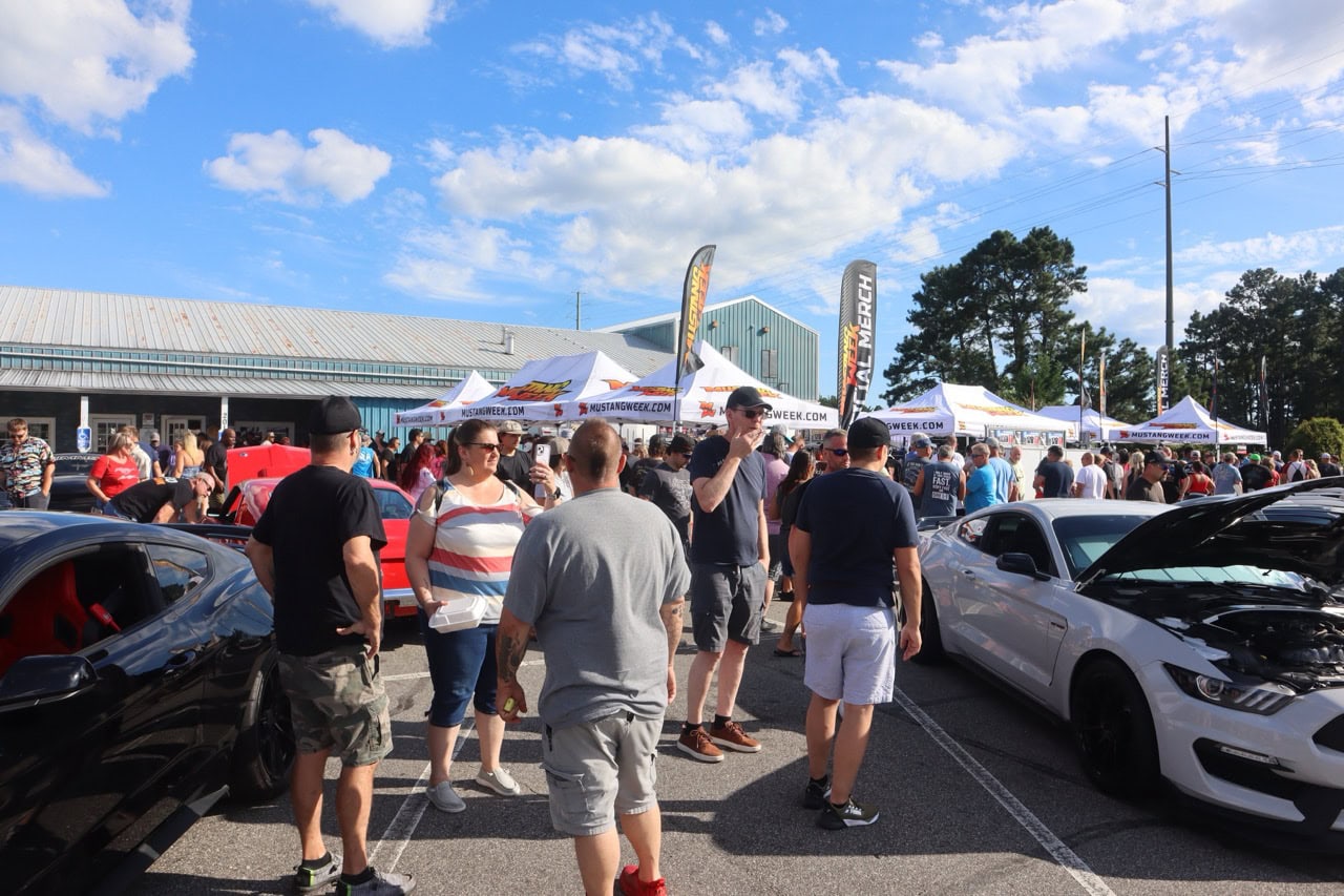 Mustang Week car show at Myrtle Beach 2025 with classic and modern Ford Mustangs.