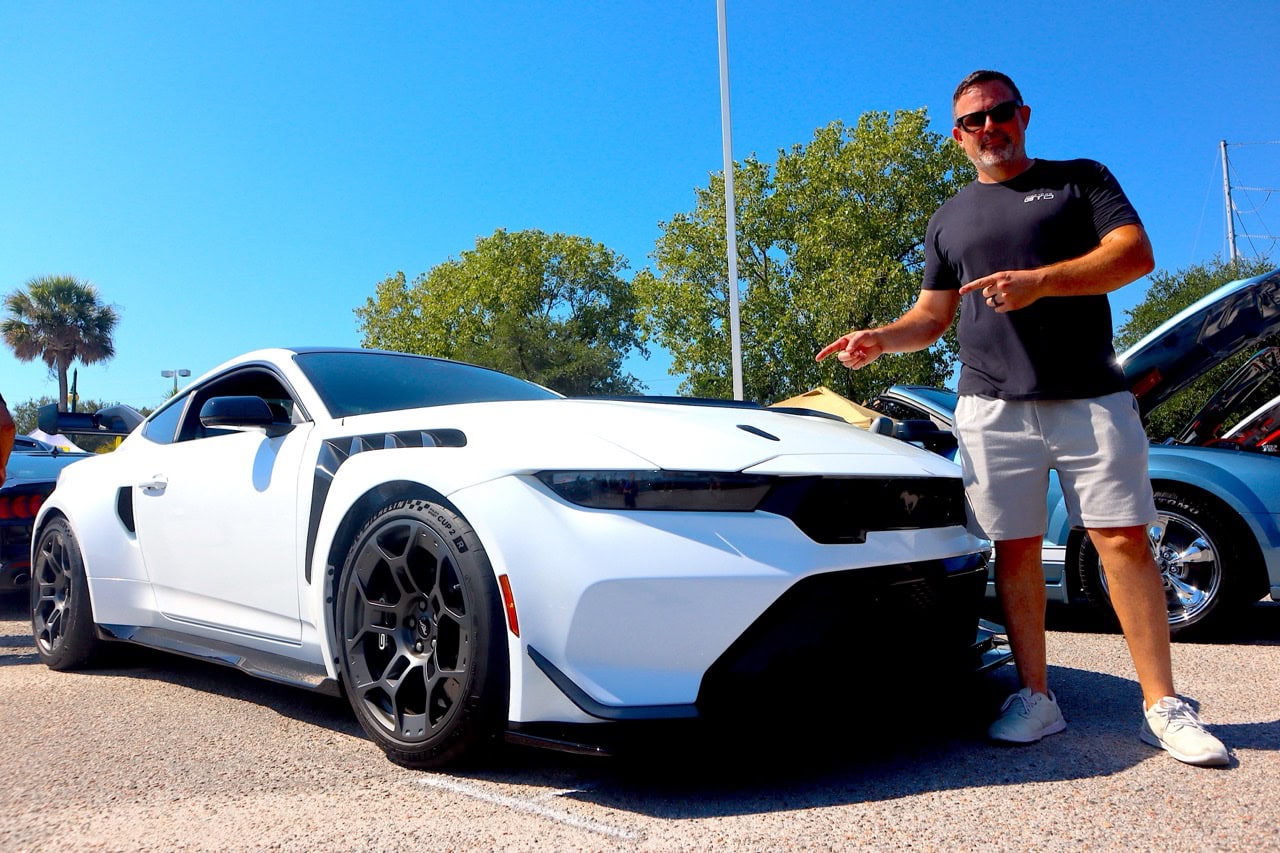 White sports car at Mustang Week 2025 event in Myrtle Beach.