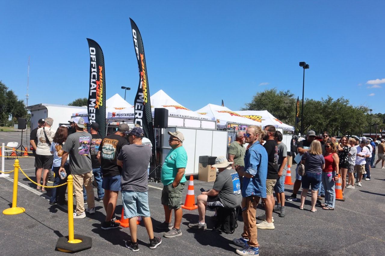 Crowd of car enthusiasts at Mustang Week event in Myrtle Beach.