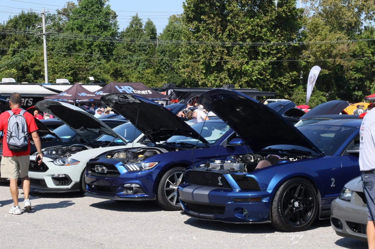 Classic and modern Ford Mustangs at Myrtle Beach 2025 Mustang Week event.