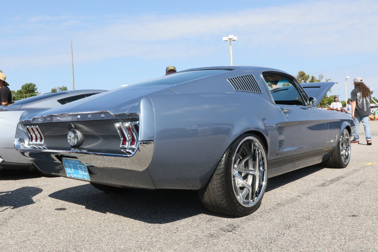Vintage blue Ford Mustang at Myrtle Beach 2025 event.