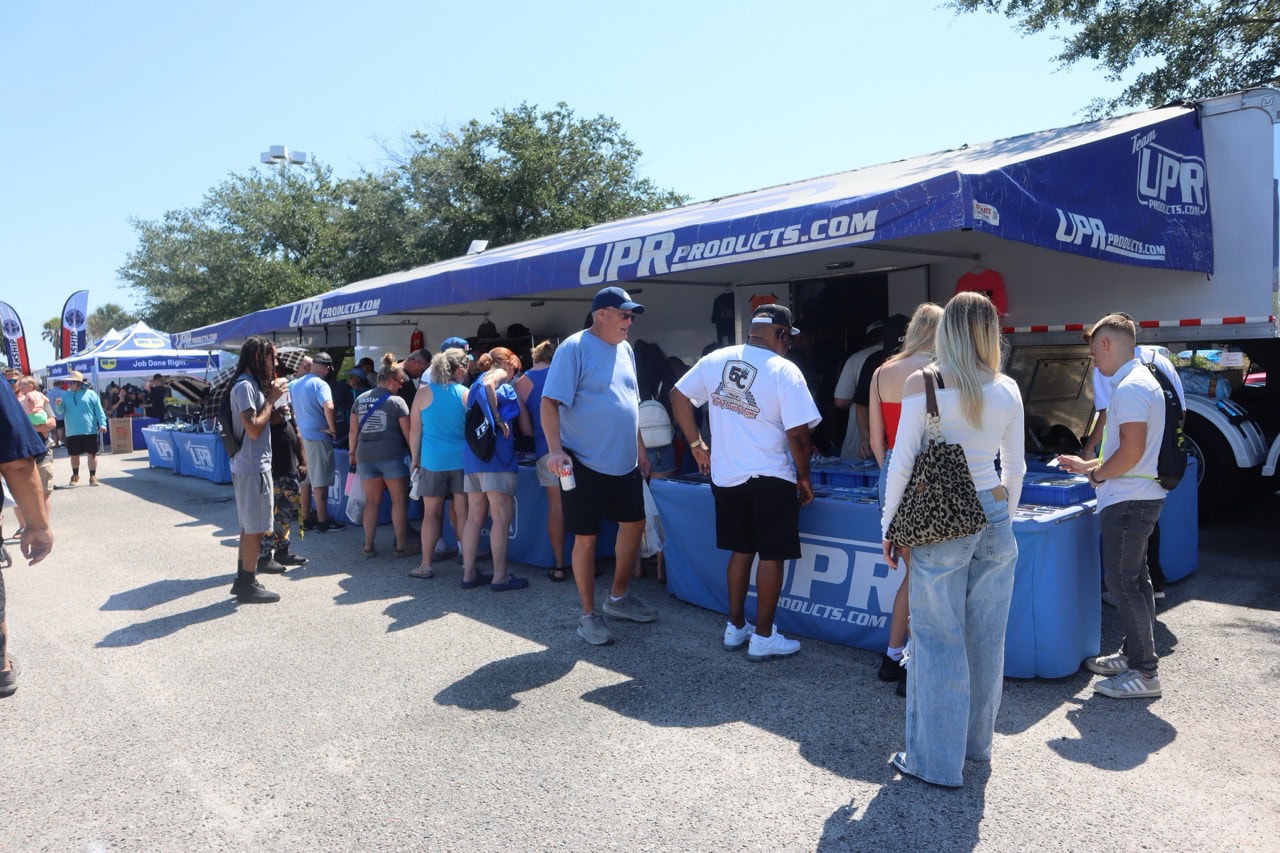 Visitors at Mustang Week event in Myrtle Beach, showcasing classic Ford Mustangs.