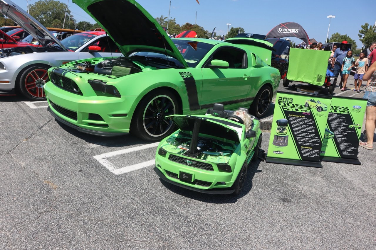 Green Ford Mustang cars at Myrtle Beach car show 2025.