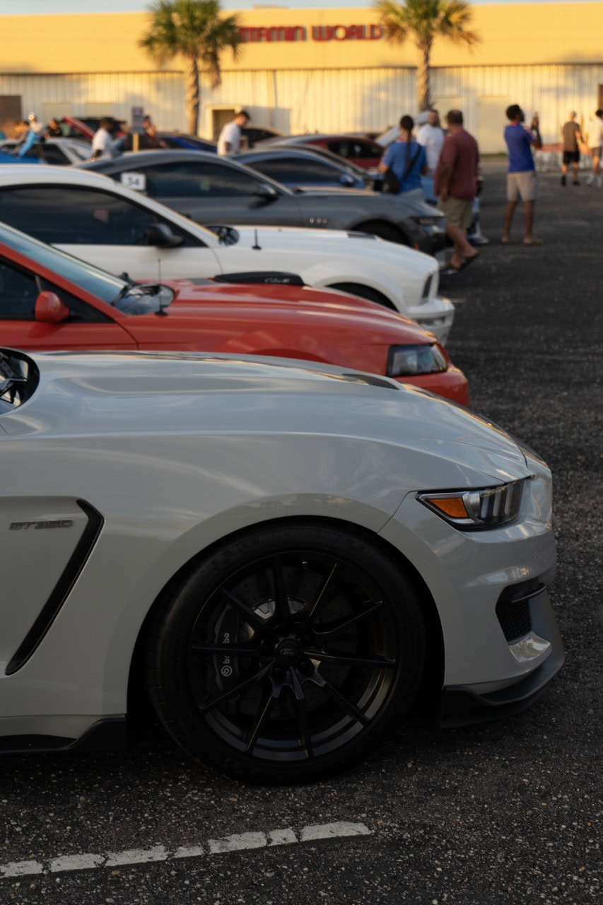 Mustang Week cars lineup at Myrtle Beach 2025 event.