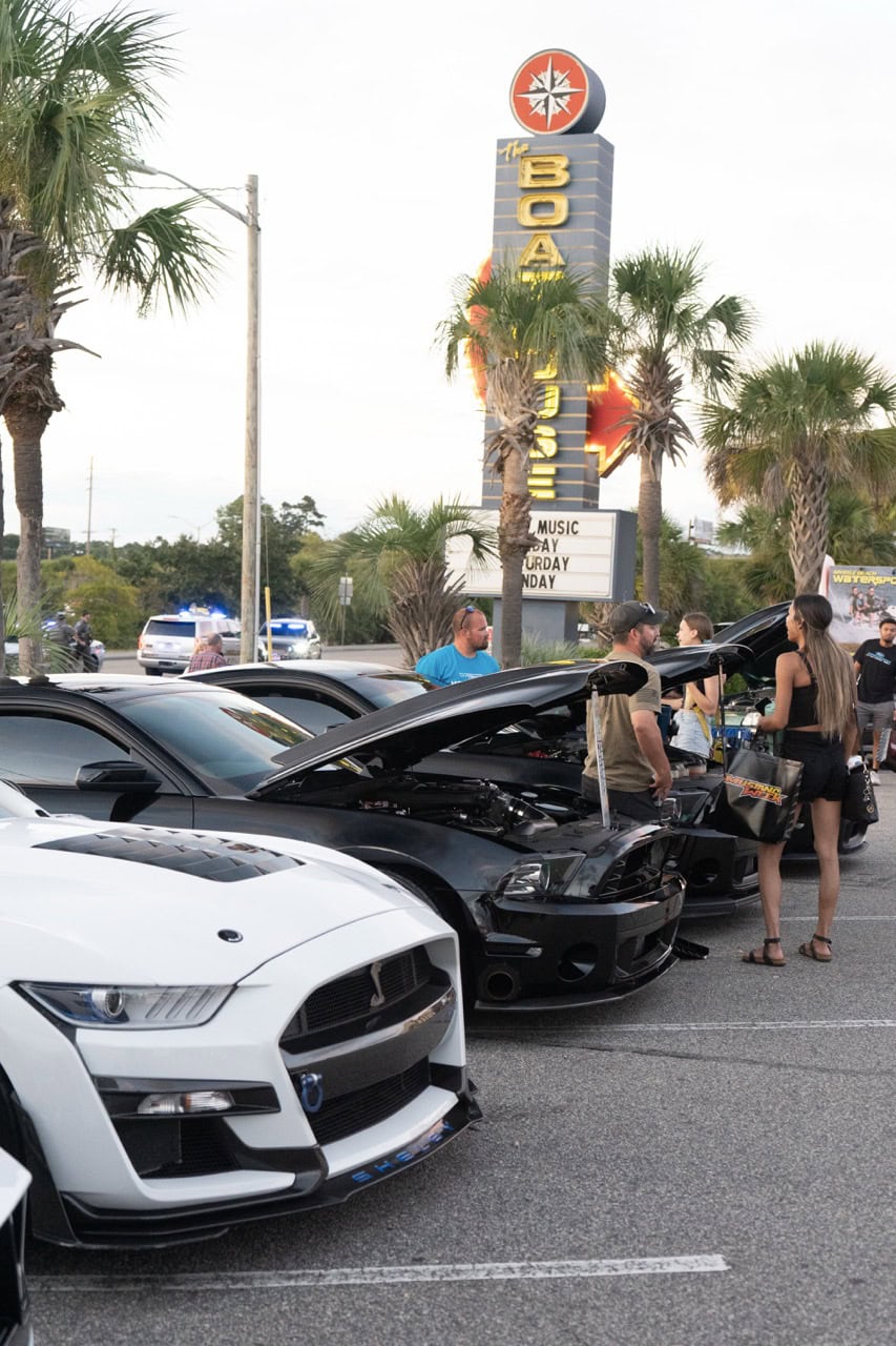 Classic and modern Ford Mustangs at Myrtle Beach 2025 Mustang Week event.
