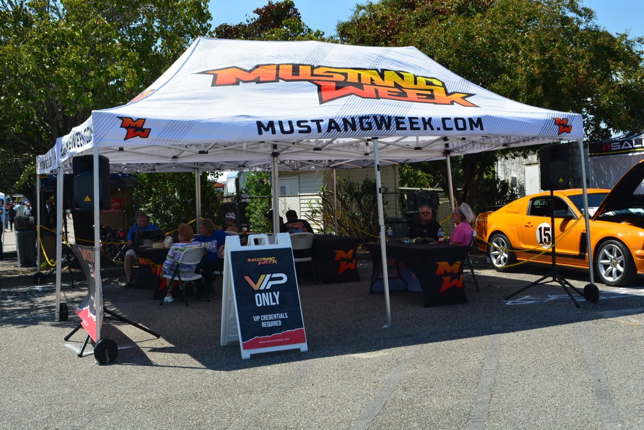 Mustang Week event tent at Myrtle Beach 2025 car show.