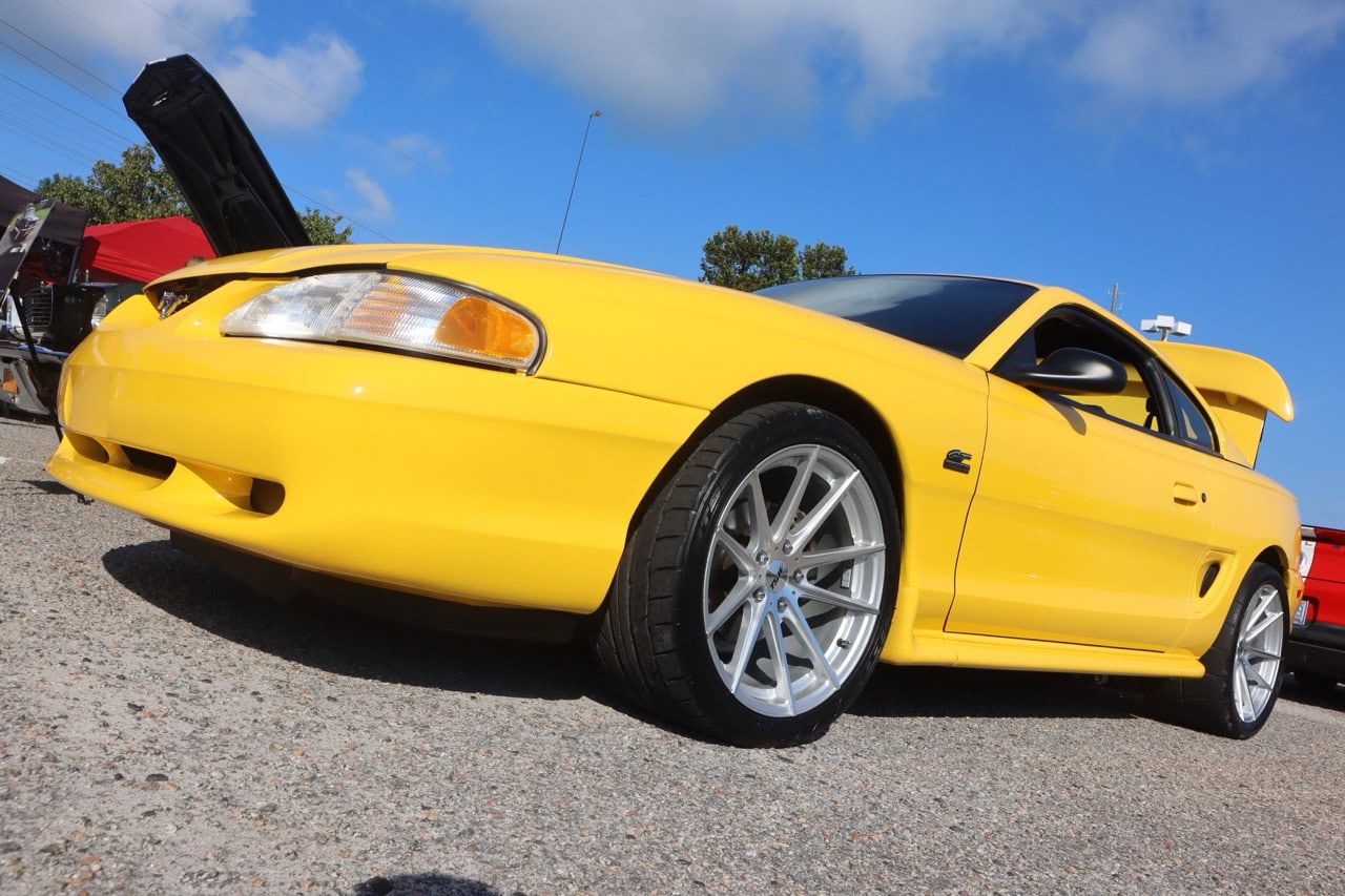Yellow Ford Mustang at Myrtle Beach 2025 Mustang Week event.