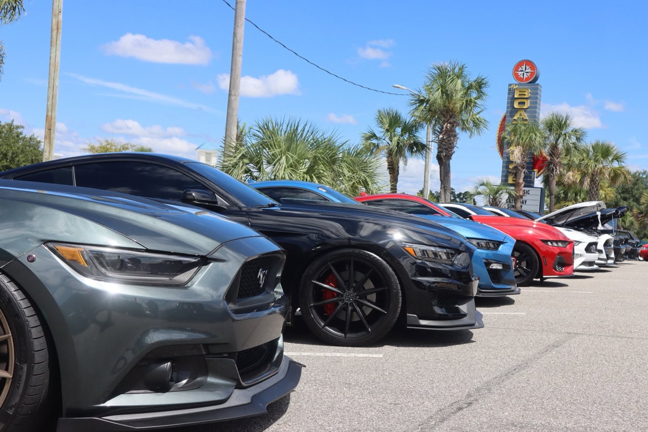 Cars lined up at Mustang Week event in Myrtle Beach 2025.